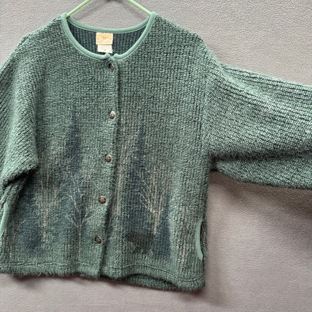Vtg Artisans Cabincore Cottagecore Button‎ Front Cardigan Sweater Womens M Green - Picture 4 of 14